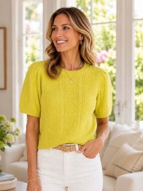 Lilla P Bright Textured Short-Sleeve Knit Top